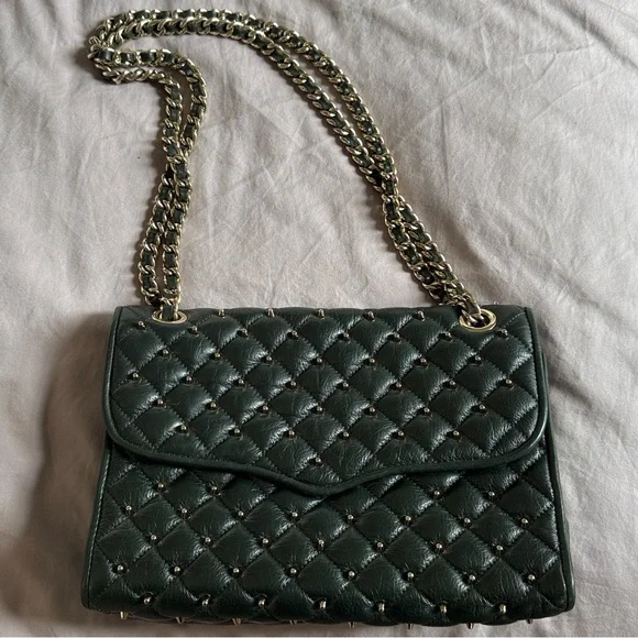 Rebecca Minkoff Quilted Affair Studed Green Chain Shoulder/Crossbody Bag - Picture 1 of 10